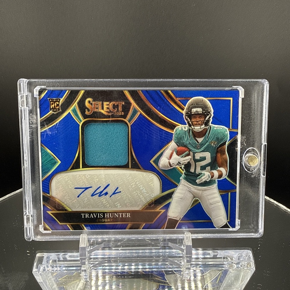 2025 Panini‎ Select Travis Hunter Neon Blue Prizm 001/149 RPA Autograph